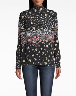 Nicole Miller Ashbury Floral Silk Shoulder Flange Blouse | Silk/Polyester/Spandex | Size Extra Large