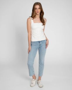 Nicole Miller Cotton Metal Square Neck Cami Top In White | Polyester/Spandex/Cotton | Size Extra Large