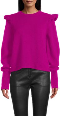 Nicole Miller Cashmere Puff Sleeve Jewel Neck Sweater In Fuchsia | Size Extra Large