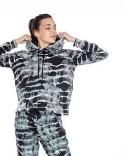 Nicole Miller Tie Dye Hoodie In Black/White | Cotton | Size Extra Large