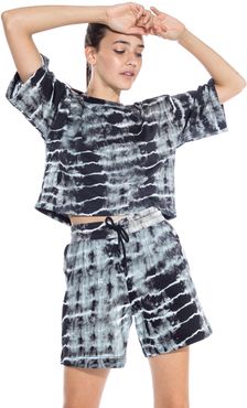 Nicole Miller Tie Dye Crop Tee In Black/White | Cotton | Size Extra Large
