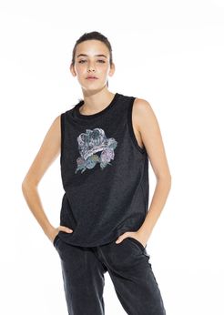 Nicole Miller Rock & Royalty Muscle Tee In Grey | Cotton | Size Extra Large