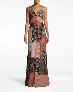 Nicole Miller Provence Floral Embellished Patchwork Gown In Provence Floral | Silk/Polyester | Size 14