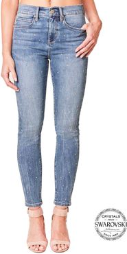 Nicole Miller Soho Jeans With Swarovski® Crystals In Blue Denim | Polyester/Spandex/Cotton | Size 14