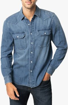 Joe's Jeans Denim Button Down With Mitered Pockets Men's Shirt in Alec/Medium Indigo | Size 2XL | Cotton/Rayon