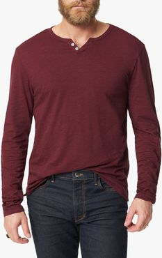Joe's Jeans Wintz Long Sleeves Slub Henley Men's Shirt in Red Ember | Size 2XL | Cotton