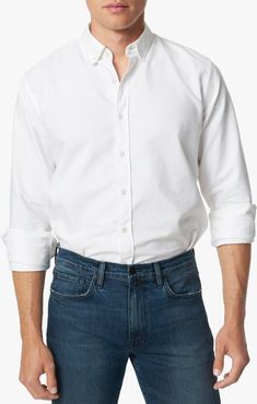 Joe's Jeans Oxford Button Down Men's Shirt in Optic White | Size XL | Cotton