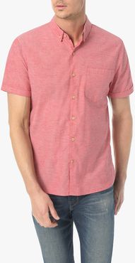 Joe's Jeans John Short Sleeve Red Nep Poplin Woven Men's Shirt in Red Nep Stretch | Size 2XL | Cotton/Spandex/Polyester
