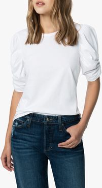 Joe's Jeans Solid Twisted Sleeve T-Shirt Women's in White | Size Large | Cotton