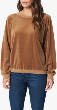 Joe's Jeans Velour Crewneck Top Women's Shirt in Argan Oil/Tan | Size XL | Cotton/Polyester