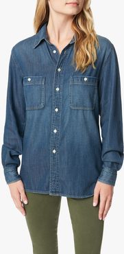 Joe's Jeans The Rowdy Shirt Women's in Dark Indigo | Size Large | Cotton/Rayon