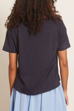 Slub Cotton Boxy Boatneck Tee in Dark Navy