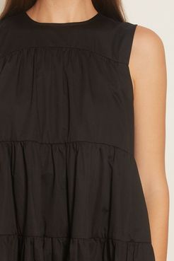 Sleeveless Tiered Midi Dress in Black