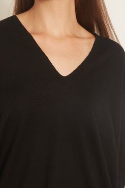 Wool Knit V-Neck Sweater in Black