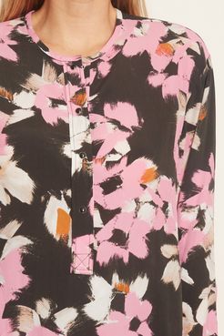 Floral Graphics Blouse in Pink Flowers on Black