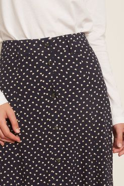 Printed Crepe Button Front A-Line Skirt in Sky Captain