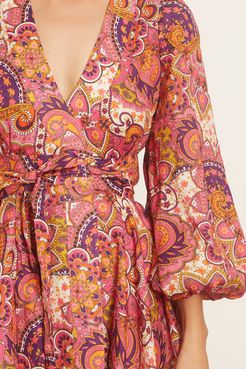 Fiesta Wrap Short Dress in Pink Paisley