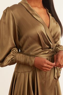 Silk Wrap Mini Dress in Fennel