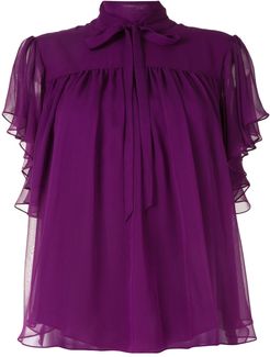 Silk Chiffon Flounce Sleeve Top in Fuchsia size 10 US