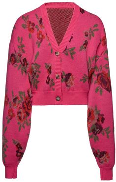 Floral Jacquard Crop Cardigan Sweater Top in Pink size 36F/4