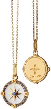 Mini "Adventure" Compass Charm with White Enamel Necklace in Yellow Gold