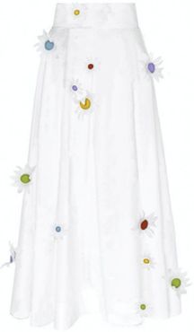 Pleated A-Line Midi Daisy Skirt in White size 10 US