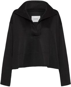 Long Sleeve Jersey V-Neck Open Collar Sweat Shirt in Black size 10U/6