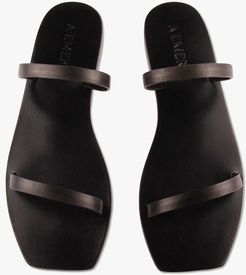Lola Double Strap Leather Slide Shoes in Black size 36.0I