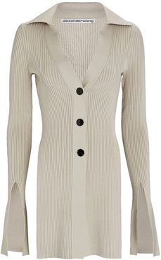 Split Hem Longline Cardigan Sweater Top in Beige size Large