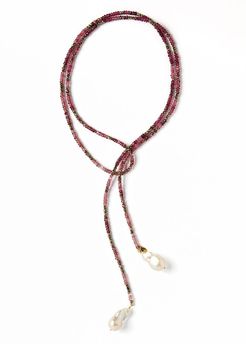 Pink Tourmaline and Pyrite Ombre Classic Gemstone Lariat Necklace in Grey/Pink