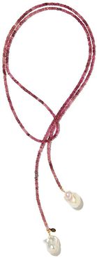 Pink Tourmaline Classic Gemstone Lariat with Diamond Accents Necklace