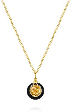 Chakra Frames Citrine Pendant Necklace in Black/Orange