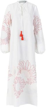 Mayfair Caftan Slide Slit Embroidered Dress in Red/White size XS