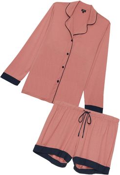 Bella Extended Long Sleeve Top & Boxer Pajamas | 5x Pink Cotton Set