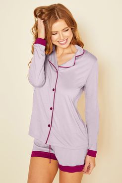 Bella Long Sleeve Top & Boxer Pajama Set | Small Purple Cotton Set