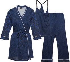 Bella Printed Maternity 3/4 Sleeve Robe, Camisole And Pant Pj | Xlarge Blue Cotton Set