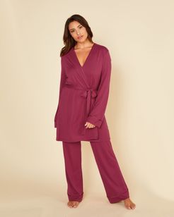 Bella Curvy Racerback Camisole, Robe And Pant Pajama Set | Xlarge Red Cotton Set