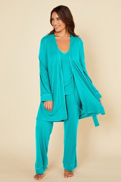 Bella Curvy Racerback Camisole, Robe And Pant Pajama Set | Xlarge Purple Cotton Set