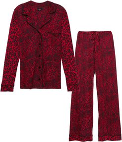 Bella Printed Long Sleeve Top & Pant Pajama Set | Xlarge Red Cotton Set