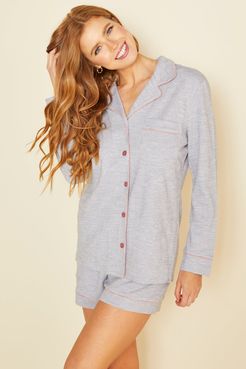 Bella Texture Long Sleeve Top & Boxer Pajamas | Xlarge Gray Cotton Set