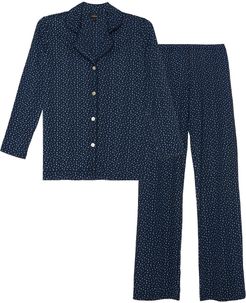 Bella Printed Long Sleeve Top & Pant Pajama Set | Small Blue Cotton Set