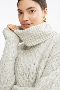 Rosae Cableknit Turtleneck Pullover in Light Heather Bandier