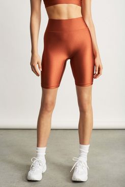 High Waisted Center Stage Biker Shorts in Rust Bandier