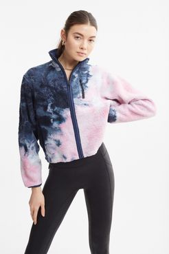 100% Polyester Tie Dye Polar Fleece Zip Up Jacket in Pink/Navy Bandier