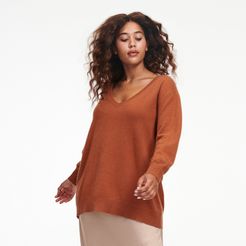 Cashmere Oversized V-Neck Sweater in Orange Rust