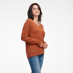 Cashmere Oversized V-Neck Sweater in Orange Rust