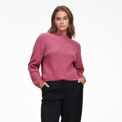 Cashmere Ribbed Mockneck Sweater in Heather Fuchsia