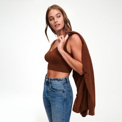 Cashmere Cropped Tank Top in Walnut Brown