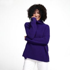 Wool Cashmere Oversized Ribbed Turtleneck in Violet
