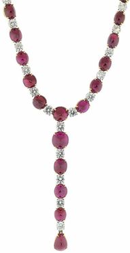 Burmese Ruby and Diamond Y Necklace